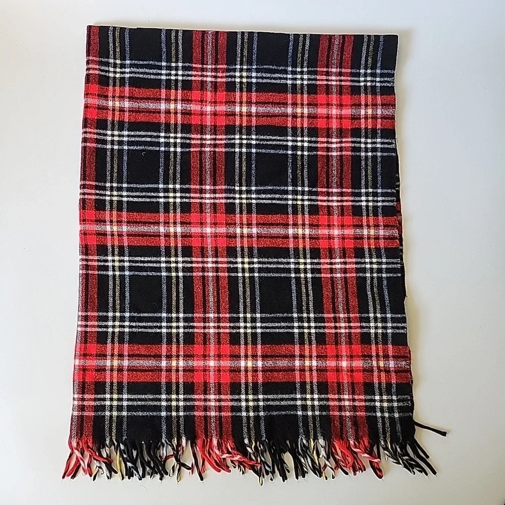 Troy Robe Vintage Wool Stadium Throw Blanket 60x52 Red Tartan Plaid Fringed Warm